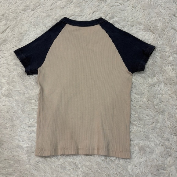 Brandy Melville | Cream and Blue Baseball Tee - Picture 3 of 4